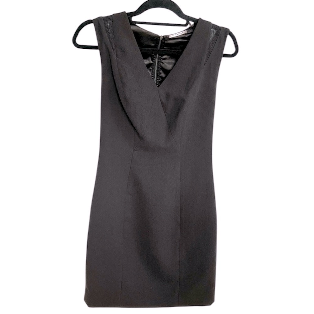 T Tahari Black Sleeveless V Neck Dress with Fishnet Shoulder Detail Size 4